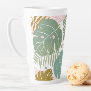 Tasse Latte Foliage Tropical - Motif Monstère Et Feuille De Pa