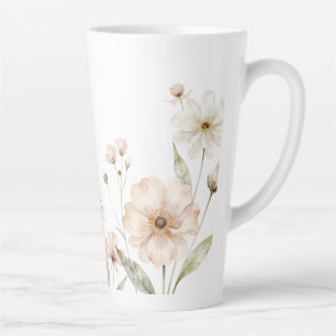 Tasse Latte Fond aquarelle de bordure de fleurs sauvages douce