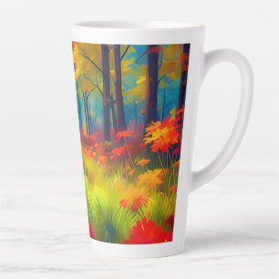 Tasse Latte Forêt aux arbres et fleurs colorés-47560