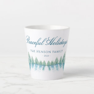 Tasse Latte Forêt hivernale paisible Arbre aquarelle Noël