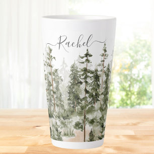 Tasse Latte Forêt verte aquarelle rustique personnalisée