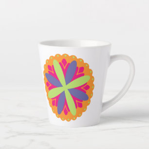 Tasse Latte Formes florales orange vibrant