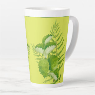 Tasse Latte Formulaires en vert sur une grosse tôle en latte