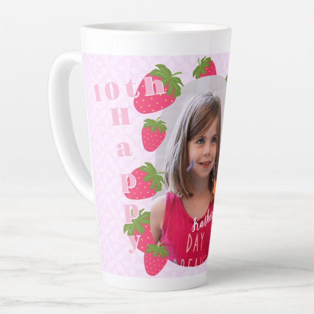 Tasse Latte Fraise rose photo Anniversaire (Angle gauche)
