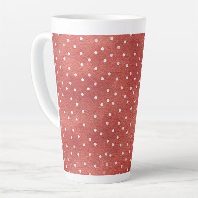Tasse Latte Fraise Rouge Points Blancs (Angle gauche)