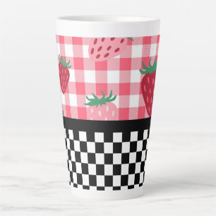 Tasse Latte Fraises Fantaisistes et Damier