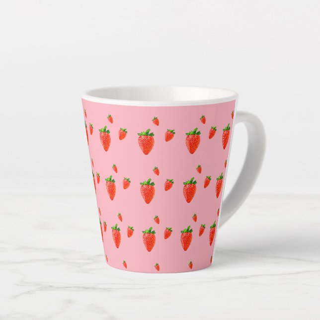 Tasse Latte Fraises rouges sur arrière - plan rose (Angle droit)