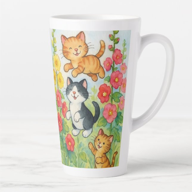 Tasse Latte Frolicking Country Cats in Garden (Droite)