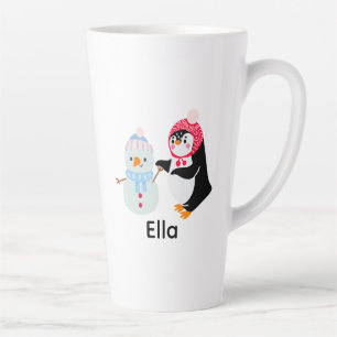 Tasse Latte Frosty le bonhomme de neige et le pingouin