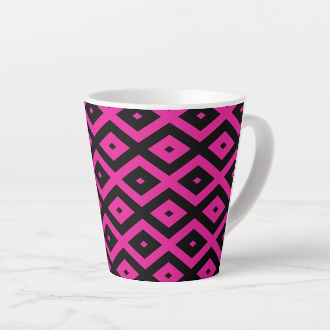 Tasse Latte Fuchsia et motif de diamants noirs (Angle droit)