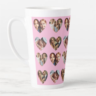 Tasse Latte Fun Cute Custom 4 Photo Motif de coeur, Pastel Pin
