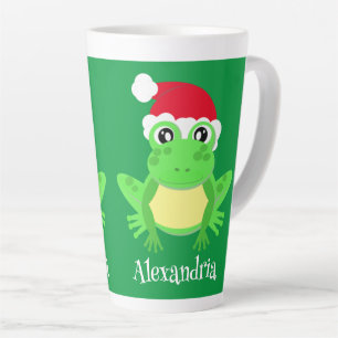 Tasse Latte Funny Christmas Frog Santa Hat Green Novelty