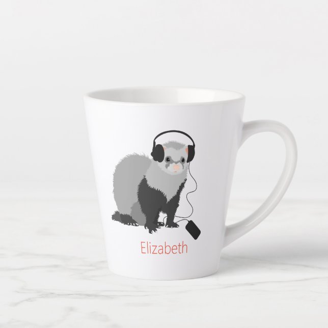 Tasse Latte Funny Ferret Musique Amant Mustelid Nom de l'anima (Droite)