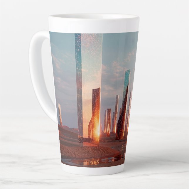 Tasse Latte Futuristic Surreal Mirror Towers In Desert (Angle gauche)