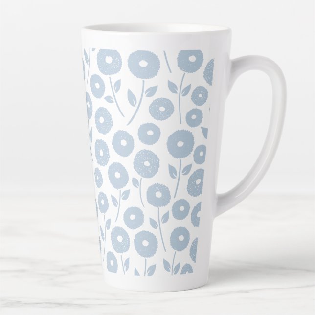 Tasse Latte Fuzzy Flower Pattern Blue on White (Droite)
