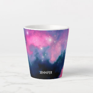 Tasse Latte Galaxie rose & bleu Nebula & étoiles Abstrait