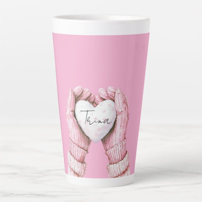 Tasse Latte Gants d'hiver rose Fille Coeur blanc (Devant)