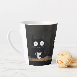 Tasse Latte Gato en la Mesa Tomando Café