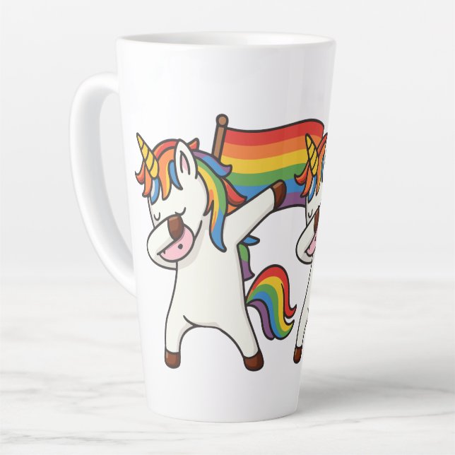 Tasse Latte Gay pride Dabbing Unicorne Avec Drapeau (Angle gauche)