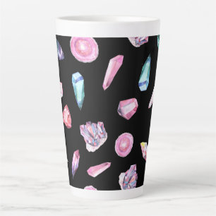 Tasse Latte Géodes aquarelles et Motif de cristaux