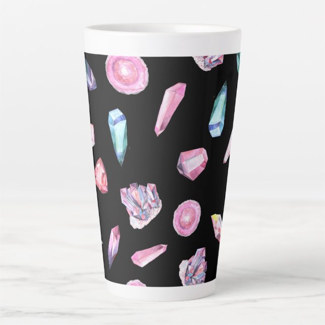 Tasse Latte Géodes aquarelles et Motif de cristaux (Devant)
