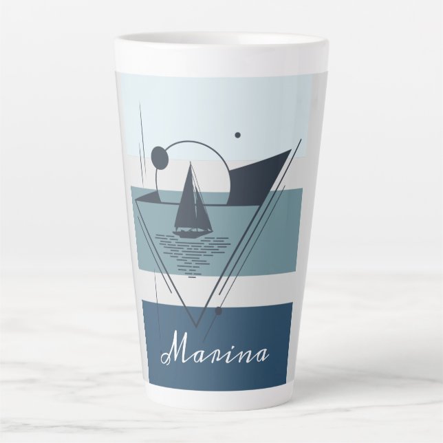 Tasse Latte Geometric Sailboat Modern Art Personalized (Devant)