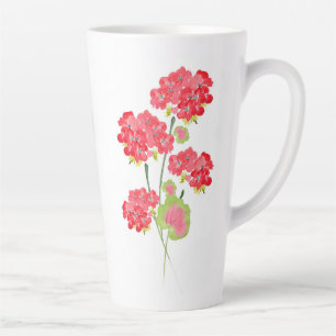 Tasse Latte Géraniums à l'aquarelle Tiges