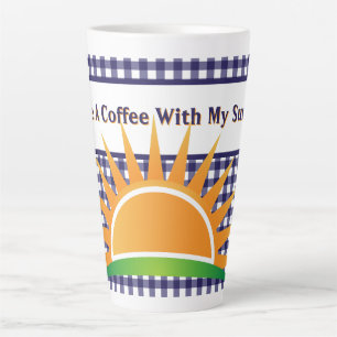 Tasse Latte Gingham Bleu Et Soleil