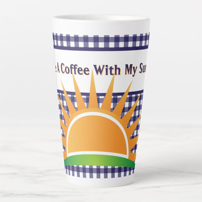Tasse Latte Gingham Bleu Et Soleil  (Devant)