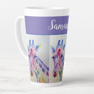 Tasse Latte Giraffe Aquarelle mignonne Filles Whimsical Nom Ar