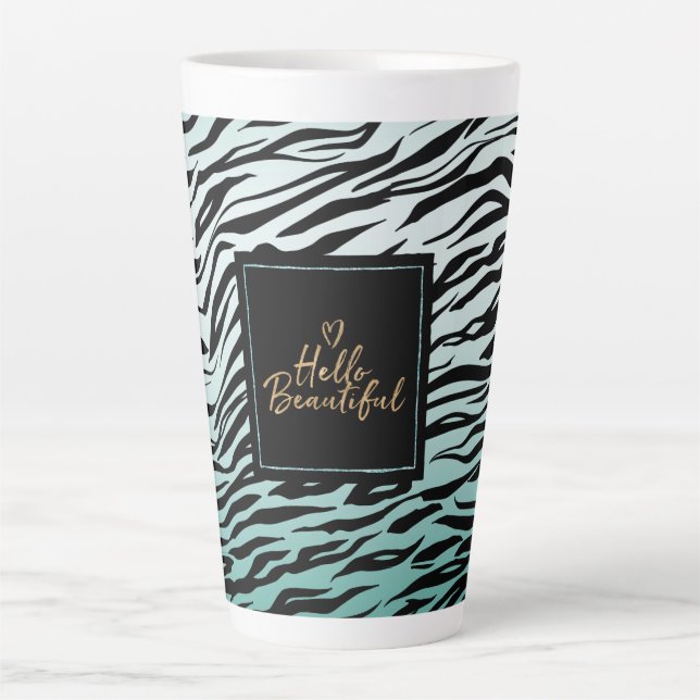 Tasse Latte Girly Mint Black Zebra Print Ombre Hello Beautity (Devant)