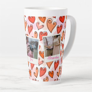 Tasse Latte Girly Orange Hearts mignon Romantique Saint-Valent
