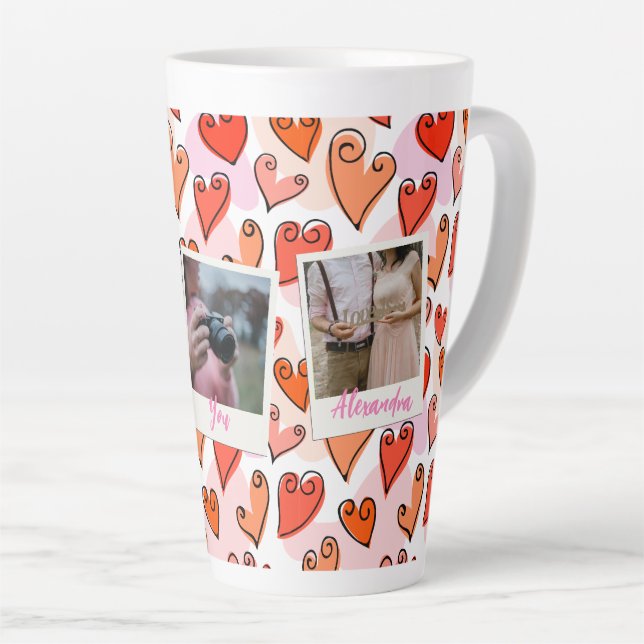 Tasse Latte Girly Orange Hearts mignon Romantique Saint-Valent (Angle droit)