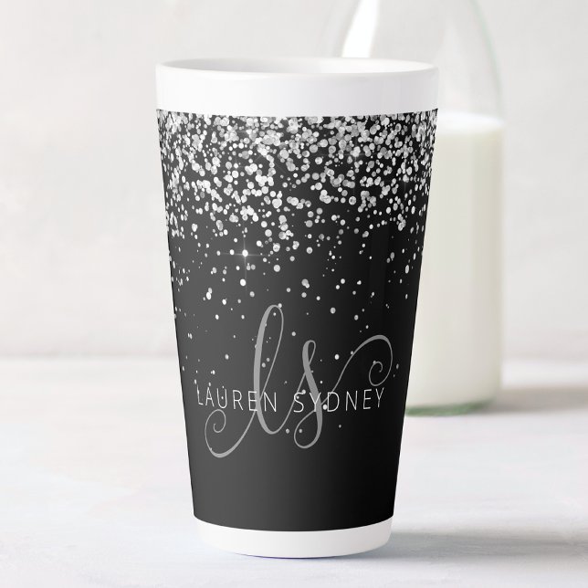 Tasse Latte Glam Black Silver Parties scintillant Glam Nom du  (Créateur téléchargé)