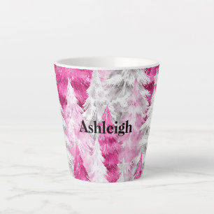Tasse Latte Glam blanc rose arbres de Noël