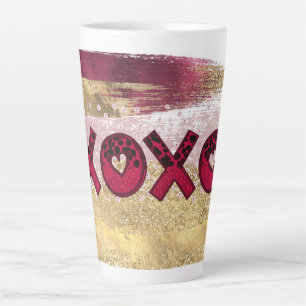 Tasse Latte Glam Glitter Or Rouge Luxe XOXO Saint-Valentin 