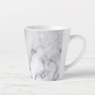 Tasse Latte Glamorous Silver White Glitter Marble Gradient