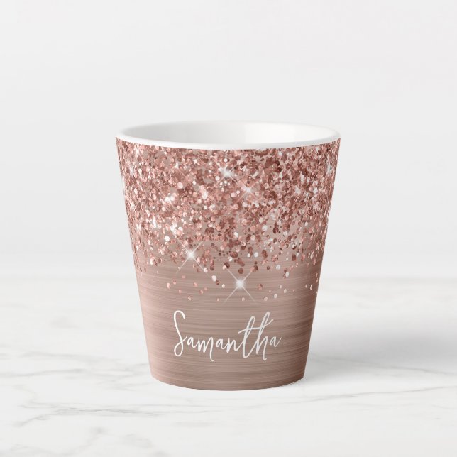Tasse Latte Glitterie Rose d'étincelle Nom du glamour d'or (Devant)