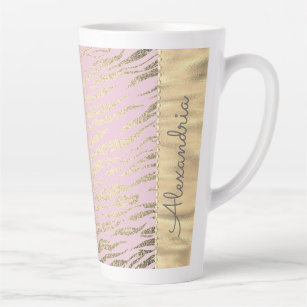 Tasse Latte Glittery Zebra Imprimer sur rose Blush Personnalis