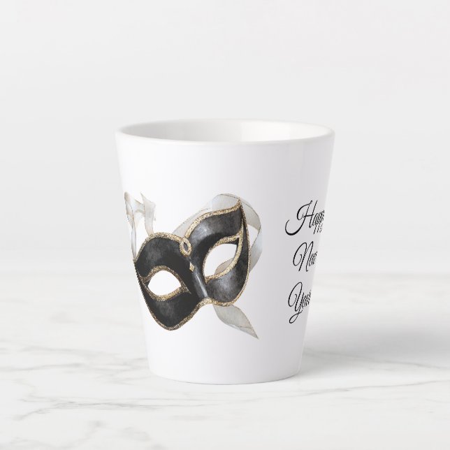 Tasse Latte Glitzy Gold Silver New Year Black Mask (Devant)