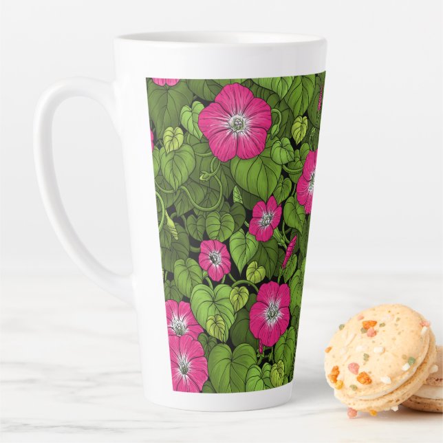 Tasse Latte Gloire du matin en rose et vert (En situation)