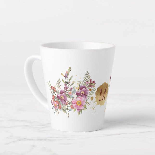 Tasse Latte Glorieux Garland Fleur Personnalisé (Angle gauche)
