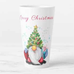 Tasse Latte Gnome amusant avec sapin de Noël Casquette et cad