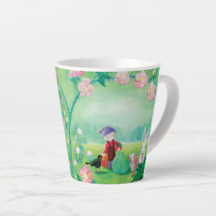 Tasse Latte Gnome jardiner, Blackbird, Hérisson et lapin blanc