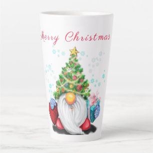 Tasse Latte Gnome mignonne avec arbre de Noël Casquette et cad