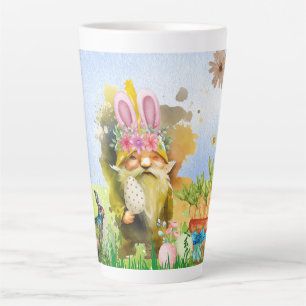 Tasse Latte Gnome Pâques Coloré Avec Oreilles De Lapin