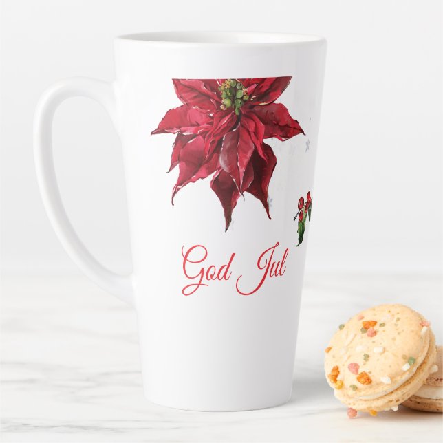 Tasse Latte God Jul Christmas Stocking – Festive Poinsettia  (En situation)