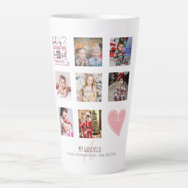 Tasse Latte GODMOTHER PHOTO COLLAGE Cadeau avec verset peut mo (Devant)