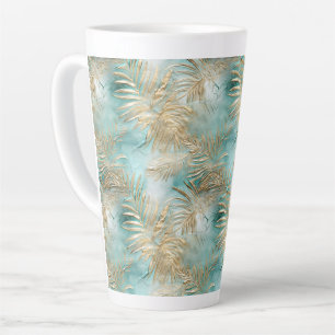Tasse Latte Gold Aqua White Feuilles tropicaux
