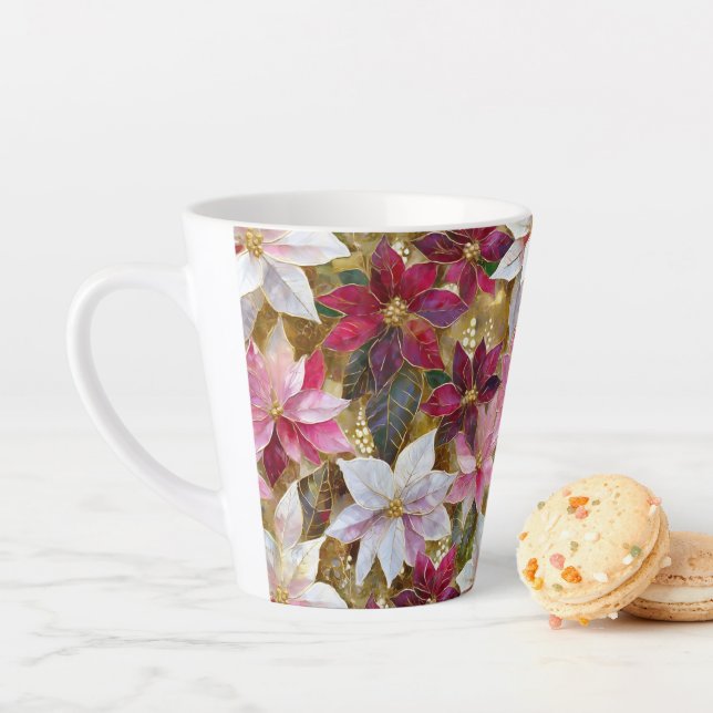 Tasse Latte Gold Burgundy Bronze rose Rouge blanc Poinsettia (En situation)